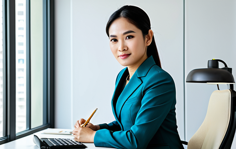 **

"A professional Thai businesswoman in a modern, modest business suit, sitting at a clean desk in a bright, contemporary office in Bangkok, fully clothed, appropriate attire, safe for work, perfect anatomy, natural proportions, professional photography, high quality, family-friendly."

**