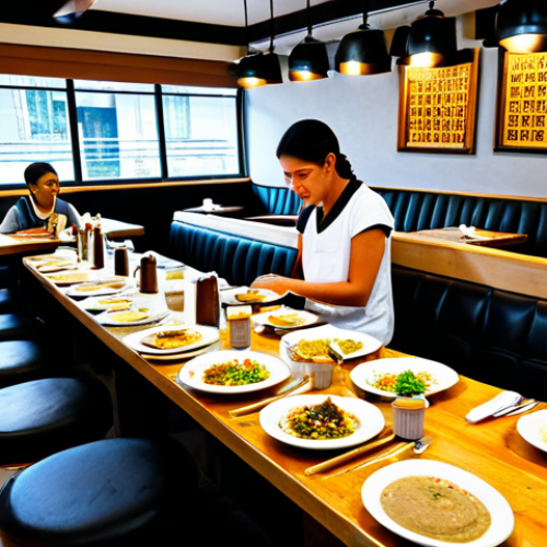 Home 8 이스라엘의 전통 식료품과 요리 비법 - **Subject:** A brightly lit, inviting Israeli restaurant interior in Bangkok.
**Clothing/Environ...