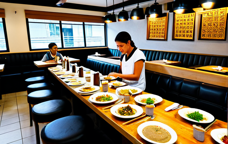 이스라엘의 전통 식료품과 요리 비법 - **Subject:** A brightly lit, inviting Israeli restaurant interior in Bangkok.
**Clothing/Environ...